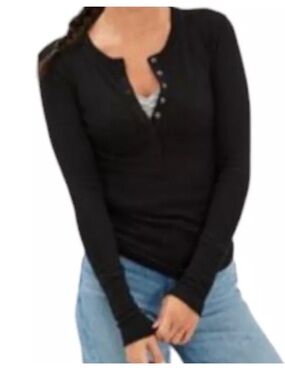 Theory Black Long-Sleeve Henley Top. Size L. MSRP $155